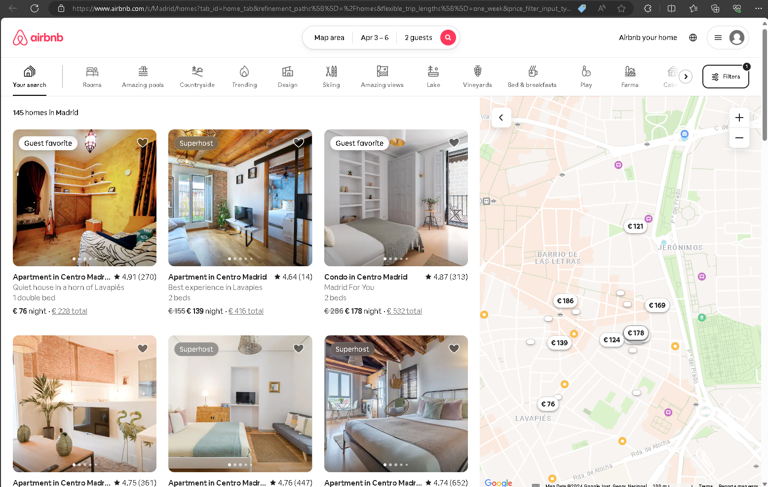 Airbnb search results